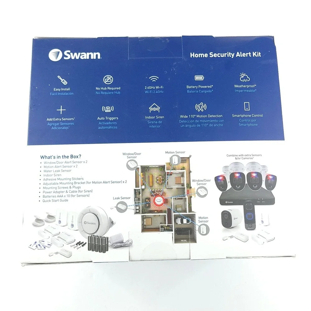 Swann Home Security Alert Kit 2 Door/Widow 2 Motion 1 Water Leak Sensor 1 Siren